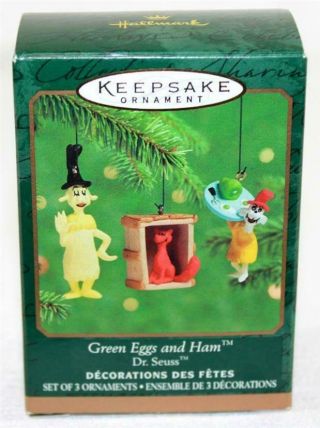 2000 Hallmark Keepsake Christmas Ornament Miniature Set Of 3 Green Eggs & Ham