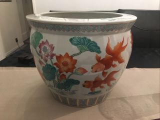 Large Asian Chinese Japanese Vintage Antique Plant Pot Fish Bowl Jardiniere