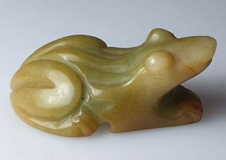 A Qing Dynastygreen Jade Carving Of A Recumbent Frog.