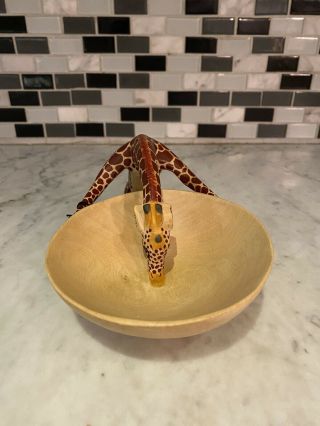 Handmade Kenya Wooden Primitive African Giraffe Bowl 2