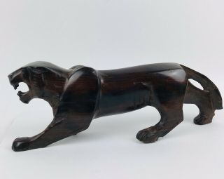 13” Vtg Mcm Hand - Carved Wood Panther Tiger Jaguar Sculpture Figure Ebony Teak?