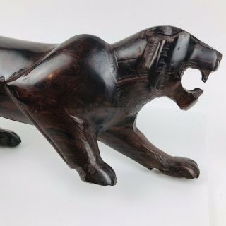 13” Vtg MCM Hand - Carved Wood Panther Tiger Jaguar Sculpture Figure Ebony Teak? 2