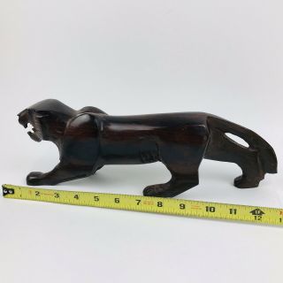 13” Vtg MCM Hand - Carved Wood Panther Tiger Jaguar Sculpture Figure Ebony Teak? 3