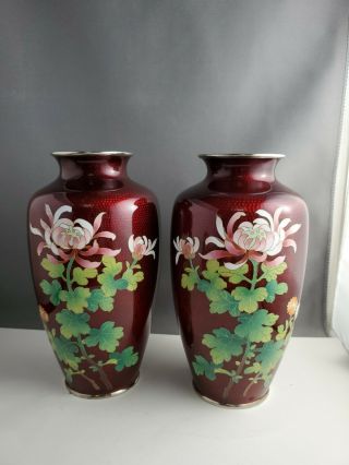 Vintage Pigeon Blood Japanese Enamel Cloisonne Vases