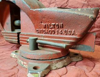 Wilton Shop King Bench Vise 4 " Jaw Swivel Base Chicago 14 Made In Usa Vintage