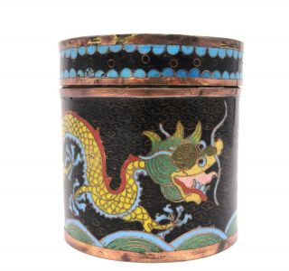 Cloisonne Imperial Yellow Dragon Chasing The Flaming Pearl On Covered Black Jar