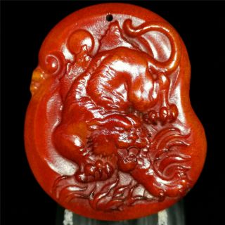 Chinese Rare Hetian Red Jade Jadeite Hand - Carved Pendant Necklace Statue Tiger