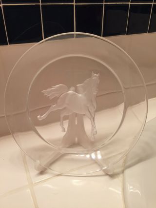 Crystal Horse Decorative Plate,  7 1/8 " Diameter.  Etched Horse