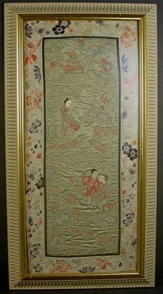 PAIR VINTAGE CHINESE SILK EMBROIDERY ‘FIGURAL & LANDSCAPE’ PANELS 2