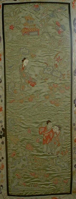 PAIR VINTAGE CHINESE SILK EMBROIDERY ‘FIGURAL & LANDSCAPE’ PANELS 3