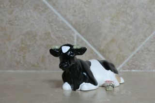 W/tag 13211 Early Schleich Retried Cow Black White Laying Vintage Holstein 88 00