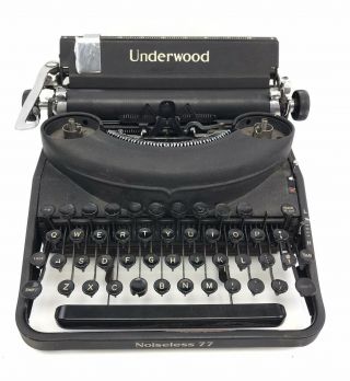Vintage / Antique Underwood Noiseless 77 " Portable " Typewriter,  Black