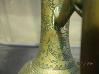 Antique Chinese Carved Brass Ewer with 5 Clawed Dragon & Good Luck Bats/Emblems 2