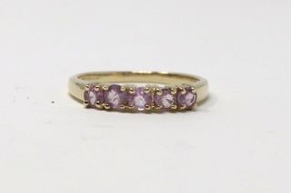 A Vintage Ladies 9ct 375 Yellow Gold Half Eternity Pink Tourmaline Ring 24726