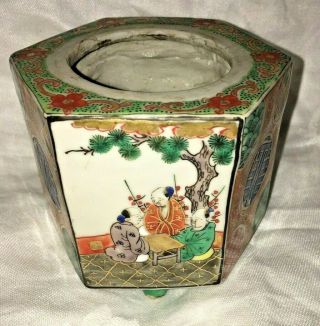 Antique 19th Century Japanese Kutani Pottery Koro Incense Burner Hexagonal