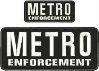 Metro Enforcement Embroidery Patches 4x10 And 2x5 Hook On Back/white