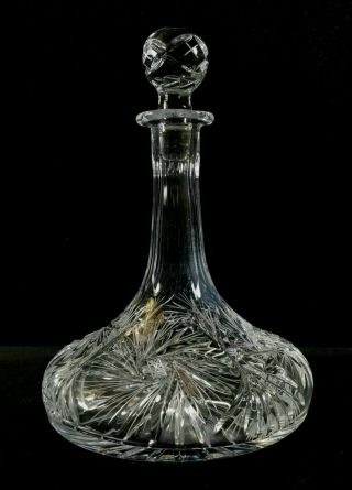 Vintage Quality Abp Style Cut Leaded Crystal Ships Decanter Made In Poland Nmint