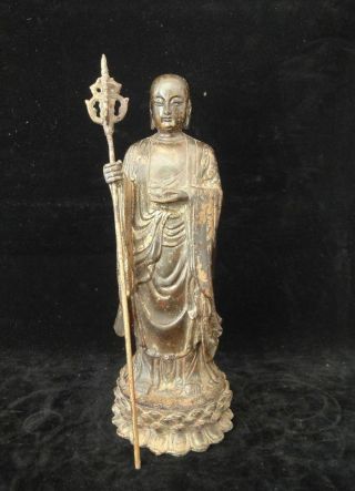 Chinese Old Bronze " The King Of Inferno " K?itigarbha Buddha Statue Sculpture