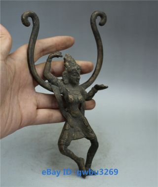 Collect Rare old Chinese bronze Tibetan Buddhism Buddha statue Slingsh0t handle 2