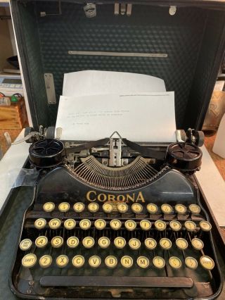 Vintage Corona 3 Portable Typewriter With Case 1920s