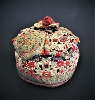 Fine Antique Chinese 19th Century Qing Dynasty Silk Embroidery Hat
