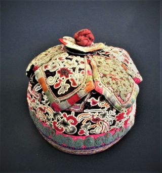Fine Antique Chinese 19th Century Qing Dynasty Silk Embroidery Hat 3