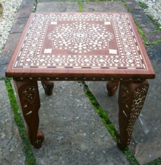 Vintage Anglo/ Indian Inlaid Table With 4 Elephant Head Legs