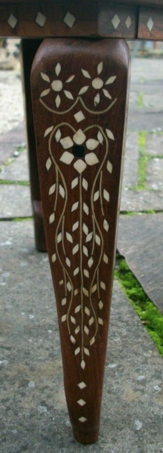 VINTAGE ANGLO/ INDIAN INLAID TABLE WITH 4 ELEPHANT HEAD LEGS 2