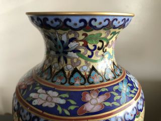 Fine Old LARGE Chinese Cloisonne Enameled Copper Vase Birds Flowers Ruyi Art 2