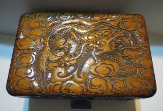Antique Chinese Carved - Dragon Document Jewelry Box - Slide Lock