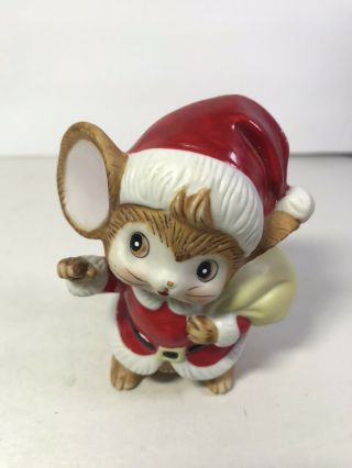 Vintage 80s Homeco Ceramic Bisque Figurine Christmas Santa Mouse Holiday