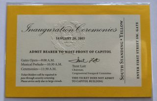 2005 Inauguration Dc President George W.  Bush Swearing In Ceremony Yellow Ticket
