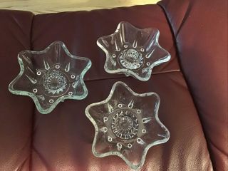 Set Of 3 Vintage 6 Point Star Shaped Clear Glass Taper Candle Candlestick Holder