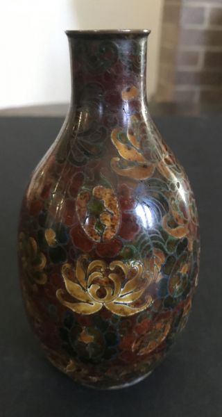 Antique Chinese Cloissone & Enamel Bud Vase 5 1/4” Tall