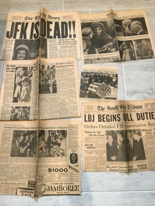 Vintage Newspapers (6) Jfk John F Kennedy Assassination And Lbj Begins Duty
