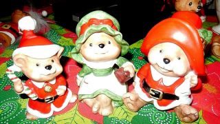 Vintage Homco Set Of 3 Christmas Bears