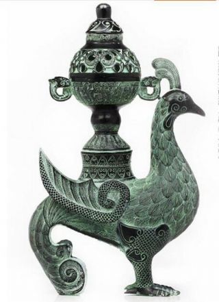 Antique Stunning Chinese Bronze Statue Phoenix Censer Very Rare Incense Burners