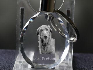 Scottish Deerhound,  Dog Crystal Round Keyring,  Crystal Animals Usa