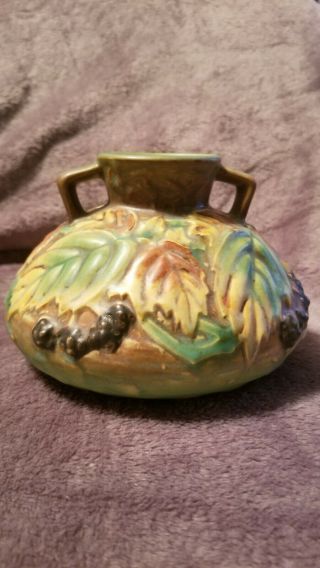 Vintage Roseville Art Pottery " Blackberry " Double Handled Vase Ex.  1930 