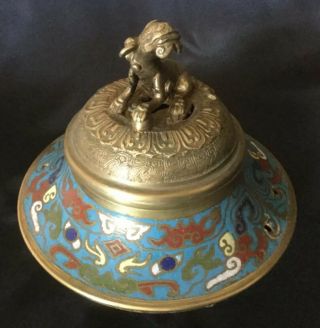 Antique Qing Chinese Cloisonne Gilt Bronze Tripod Censer Foo Dog