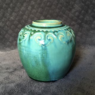 Rare Antique Chinese Turquoise Blue Teal Glaze Shiwan Pottery Spice Jar Vase