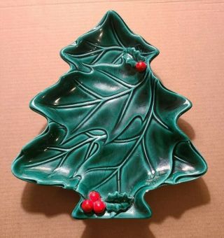 Vintage Lefton Holly Christmas Tree Candy Dish With Label Japan