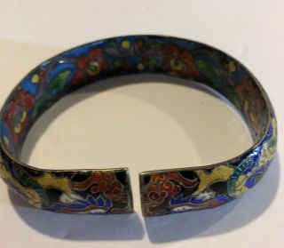 Rare Antique Chinese CloisonnÉ Enamel Dragon Bangle Bracelet Sterling Silver?