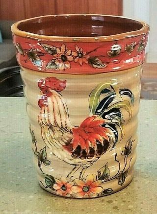 7 " Rooster Decorative Utensil Holder Kitchen Home Decor Pottery Chicken Country