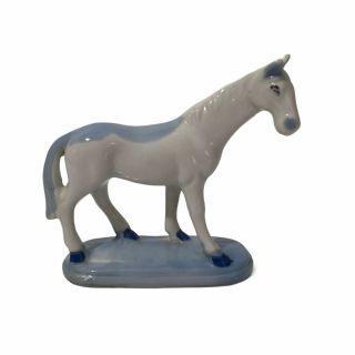 Ceramic Porcelain Horse Vintage Figurine Made In Japan White & Blue Pony Statue