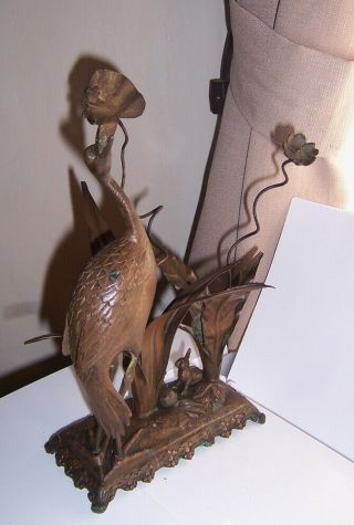 Japanese Antique Crane and rabbits flower frog Figure Sculpture 19th c unique 2