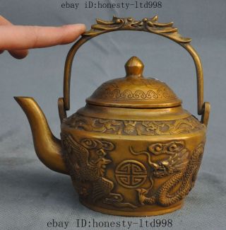 6 " Marked Old Chinese Bronze Dragon Phoenix Portable Teapot Water Bottle Kettle
