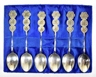 Tackhing; A Boxed Set Of 6 Early 20thc Hong Kong Export Sterling Silver Spoons