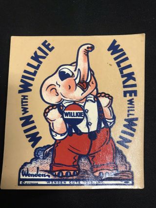 Win With Wendell Willkie 1940 Campaign Decal Sticker Jh665
