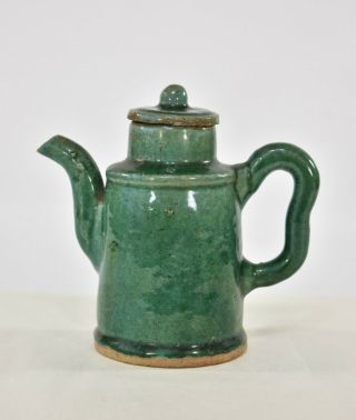 Antique Chinese Ceramic / Pottery Green Teapot / Wine Pot,  19th C